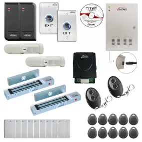 FPC-6149 Two Doors Access Control Out Swing Door 300lb MagLock Time Attendance TCP / IP Wiegand Controller Box   Black Indoor/Outdoor Card Reader   Software Included   20,000 Users, PIR Kit