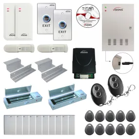 FPC-6500 Two Doors Access Control For In Swing Door Electric 1200lbs MagLock Time Attendance TCP/IP Controller Box, Indoor/Outdoor Card Reader, Software, 20,000 Users Wireless Receiver, PIR