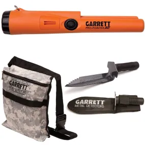 Garrett Pro Pointer AT Metal Detector Waterproof with Camo Digger&#39;s Pouch and Edge Digger