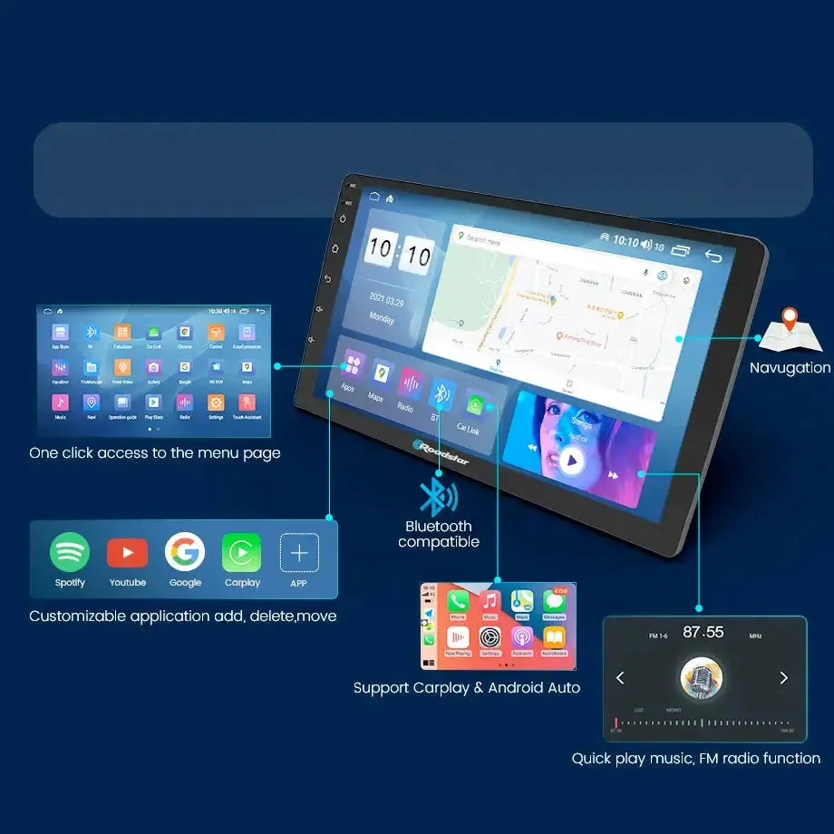 GWM Steed 6 (18-21) - 10.1 Inch Roadstar Android Entertainment & GPS System With Voice Command
