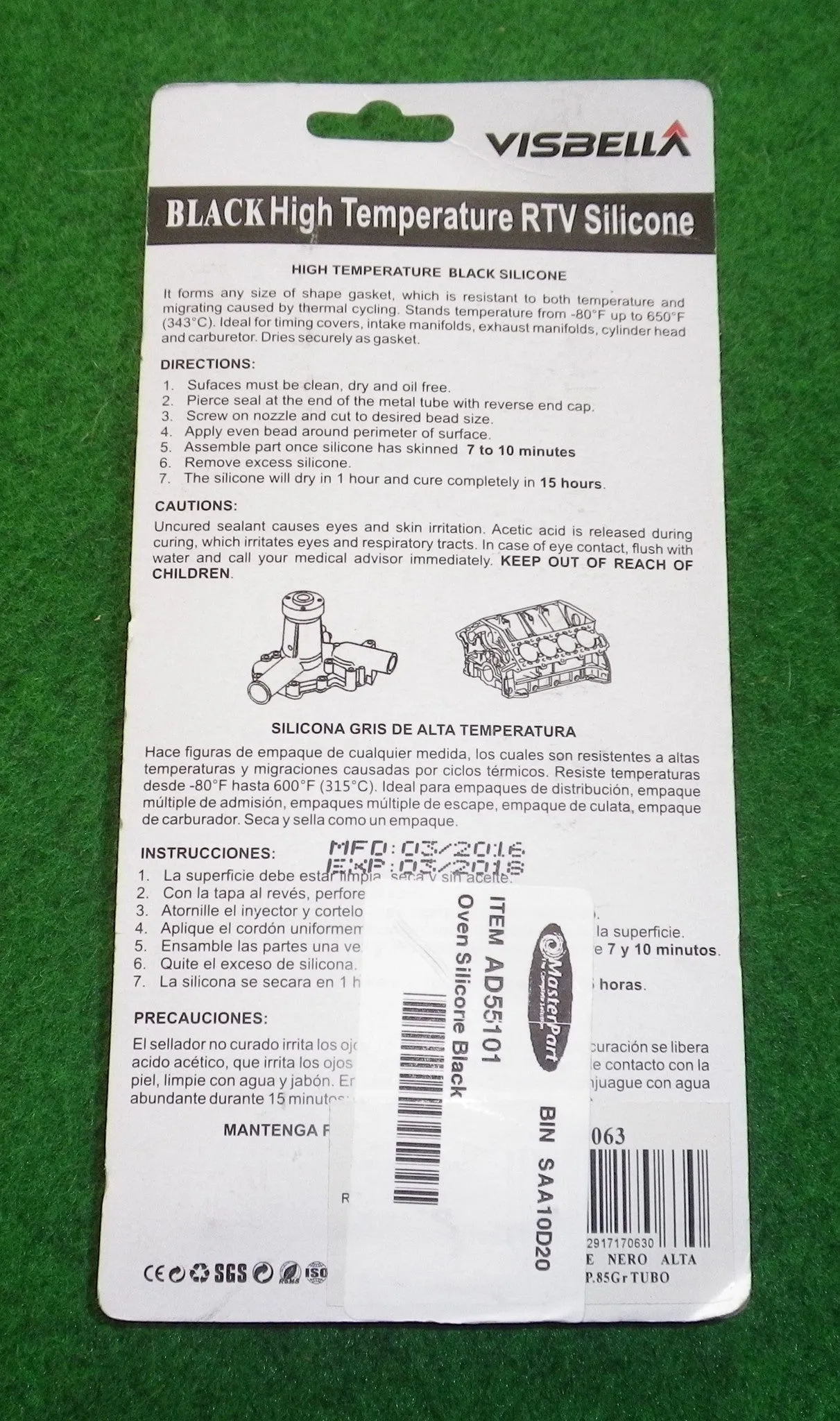 High Temperature (up to 650˚F) Black Silicone Sealant 85gm. Part # VBA263