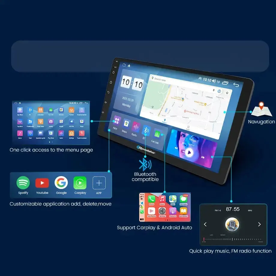 Hyundai Venue (19-On) - 10.1 Inch Roadstar Android Entertainment & GPS System With Voice Command