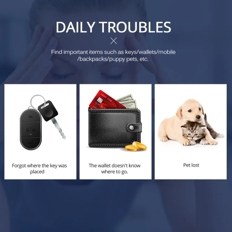 Keyfinder Wallet Dog Cat kids GPS locator anti lost keychain Smart Search Bluetooth Tracker Tag(Black)
