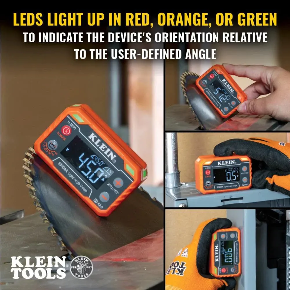 Klein Tools 935DAA Digital Electronic Level and Angle Gauge, LED Angle Alert, Measure and Set Angles, 0-90 and 0-180 Degree Ranges