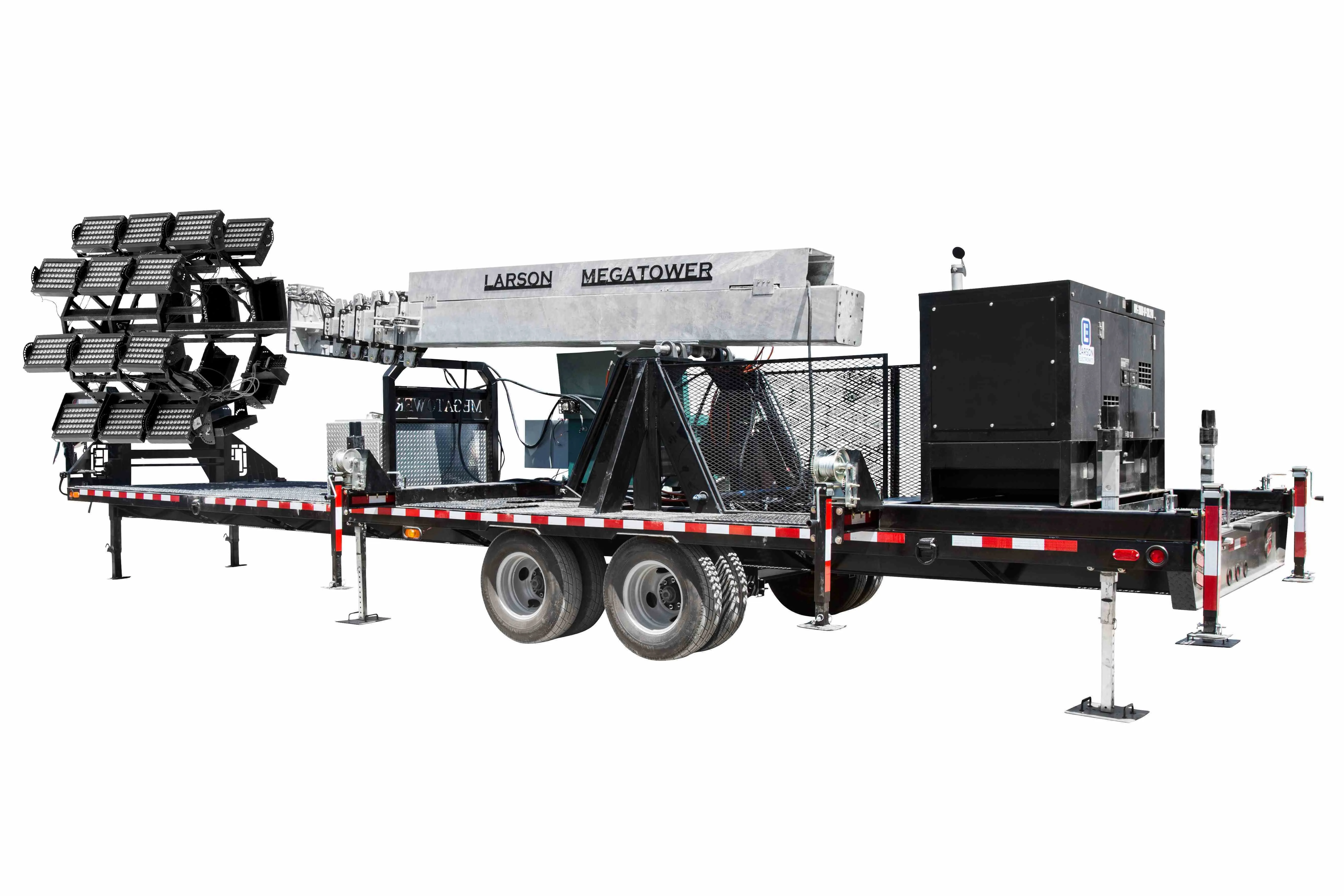 Larson Electronics 77' Hydraulic Megatower™ Light Plant - 33' Trailer - (20) LED Lamps - 20KW Genset - Auto Retract