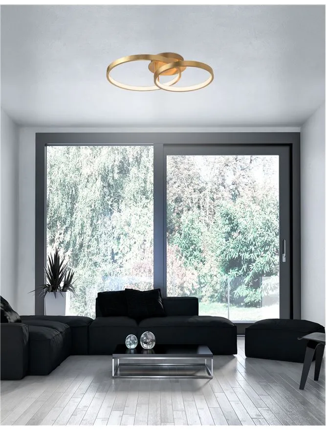 LEO Gold Leaf & Acrylic Twin Ring Semi Flush Ceiling Light - ID 10467