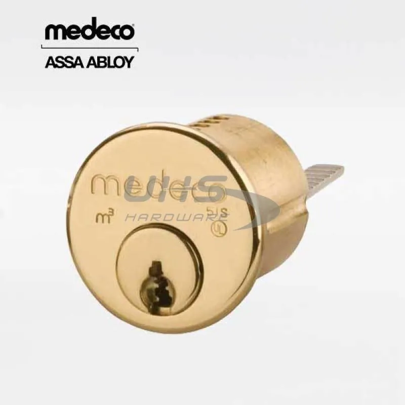 Medeco - 10J0400H - M3 BiLevel - 6-Pin - 1-1/8" Rim Cylinder Horizontal Tailpiece - DL Keyway Pinned - 05 - Bright Brass
