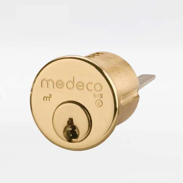Medeco - 10J0400H - M3 BiLevel - 6-Pin - 1-1/8" Rim Cylinder Horizontal Tailpiece - DL Keyway Pinned - 05 - Bright Brass