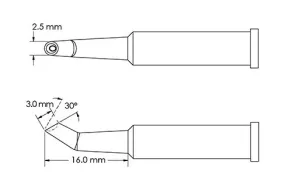 Metcal GT6-HF3025V 30° Bent, Beveled 30° x 3.0mm Hoof Concave Solder Tip, 2.5 x 16mm