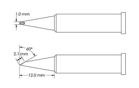 Metcal GT6-HF6010V Beveled 60° x 2.1mm Hoof Concave Solder Tip, 1.0 x 12mm