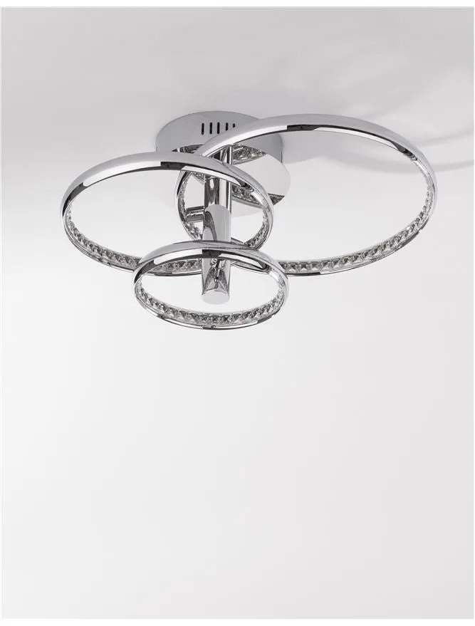 NET Chrome Aluminium & Crystal Three Ring Dimmable Semi-Flush Ceiling Light - ID 10472
