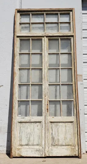 Pair of Painted 10-Lite Antique Doors with 8-Lite Transom