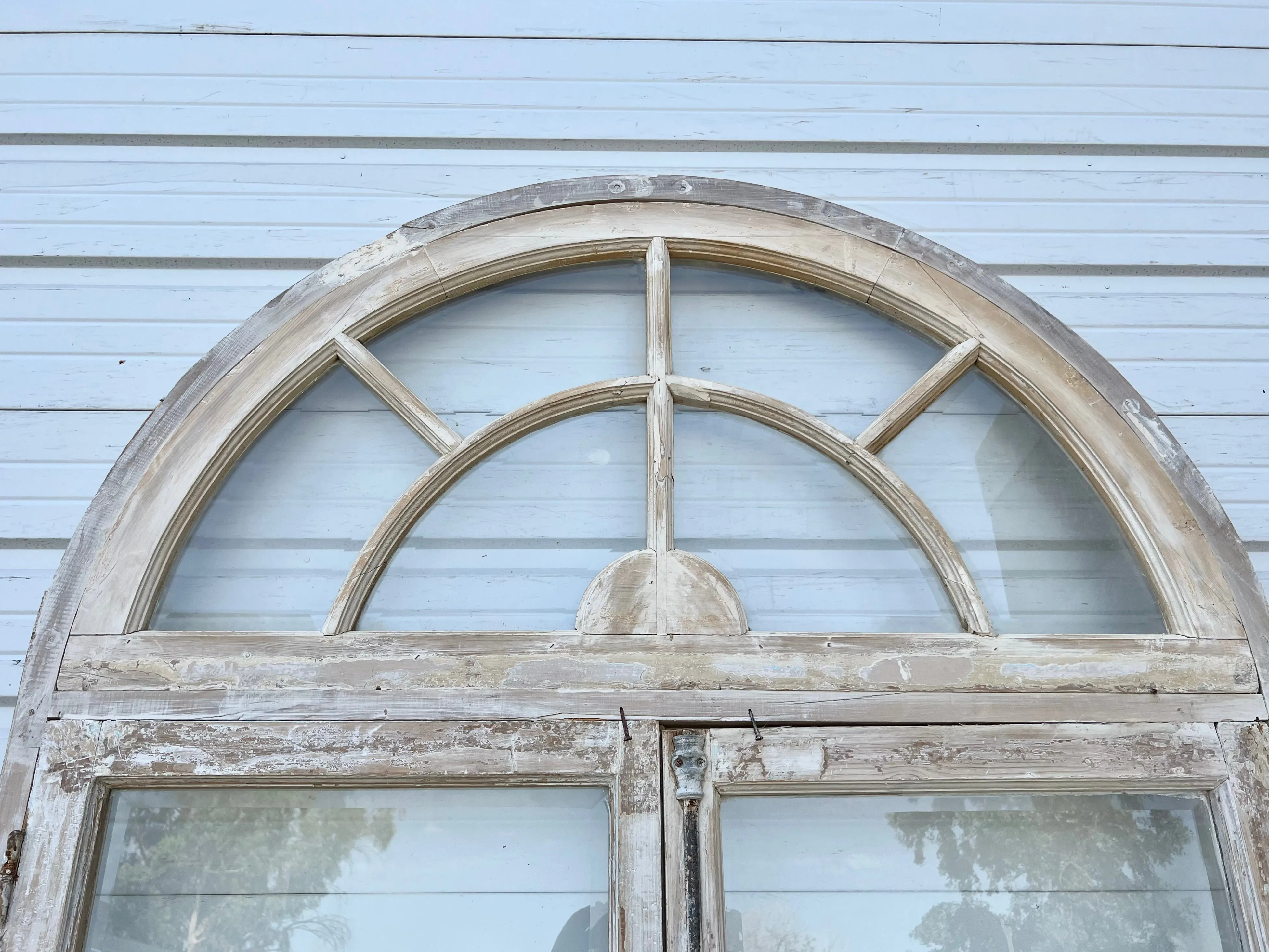 Pair of Washed Doors/Windows with w/8 Lites and Arched Transom
