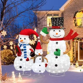 relaxed 4-Piece Christmas Decoration Set, Pre-lit Artificial Christmas Tree Garland Wreath 4FT Xmas Trees 4-Piece Set, Outdoor Christmas Tree for Porch, Entrance, Holiday Decor Christmas Snowman Family 3-Piece Set