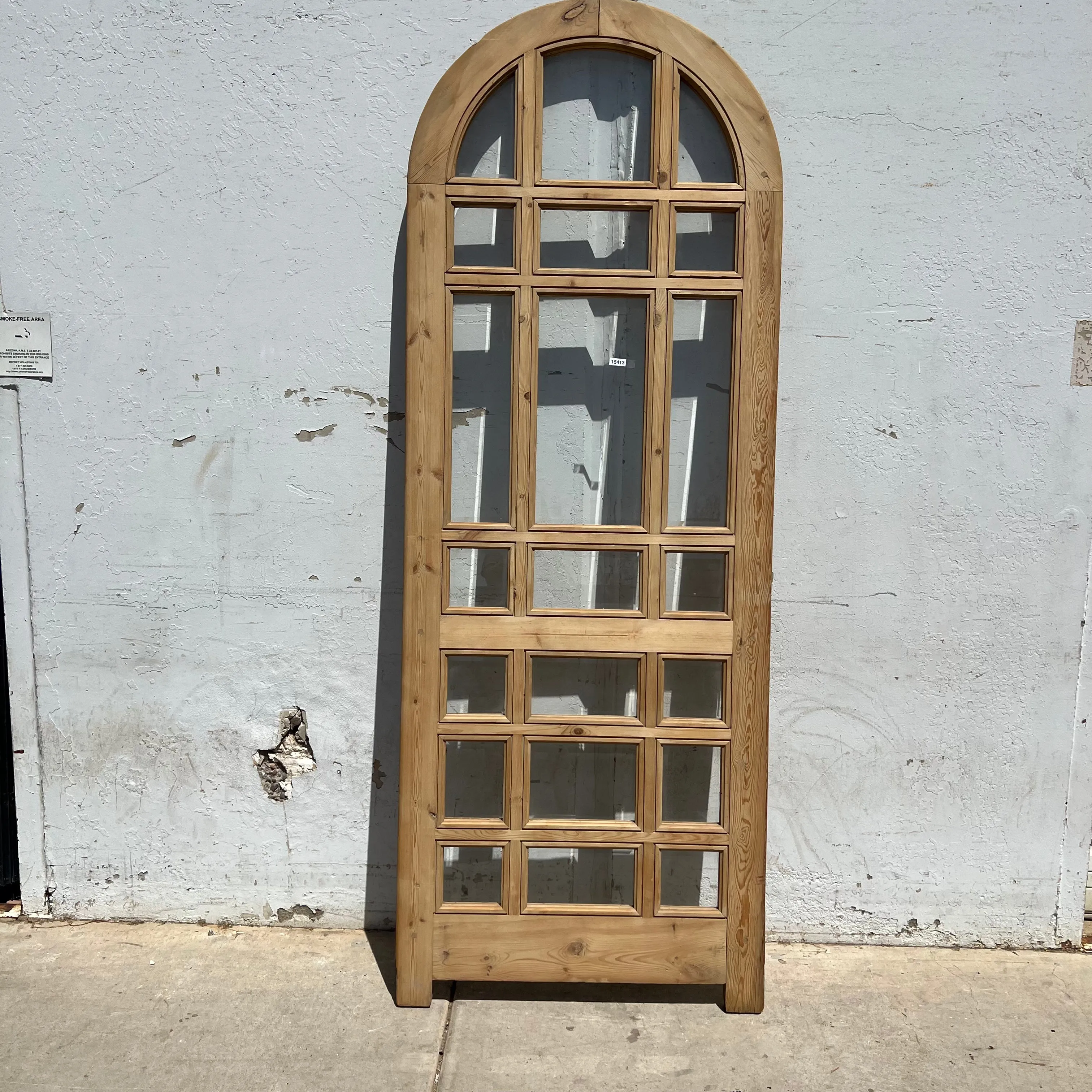 Single Washed Antique Arched Wood Door/Window w/21 Lites