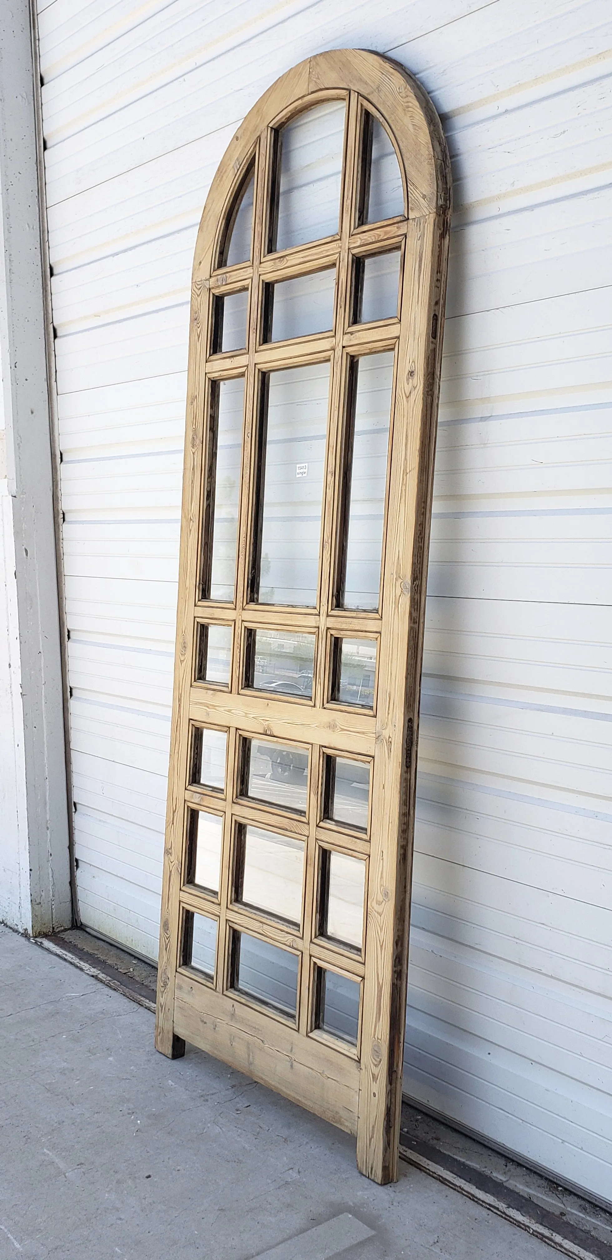 Single Washed Antique Arched Wood Door/Window w/21 Lites