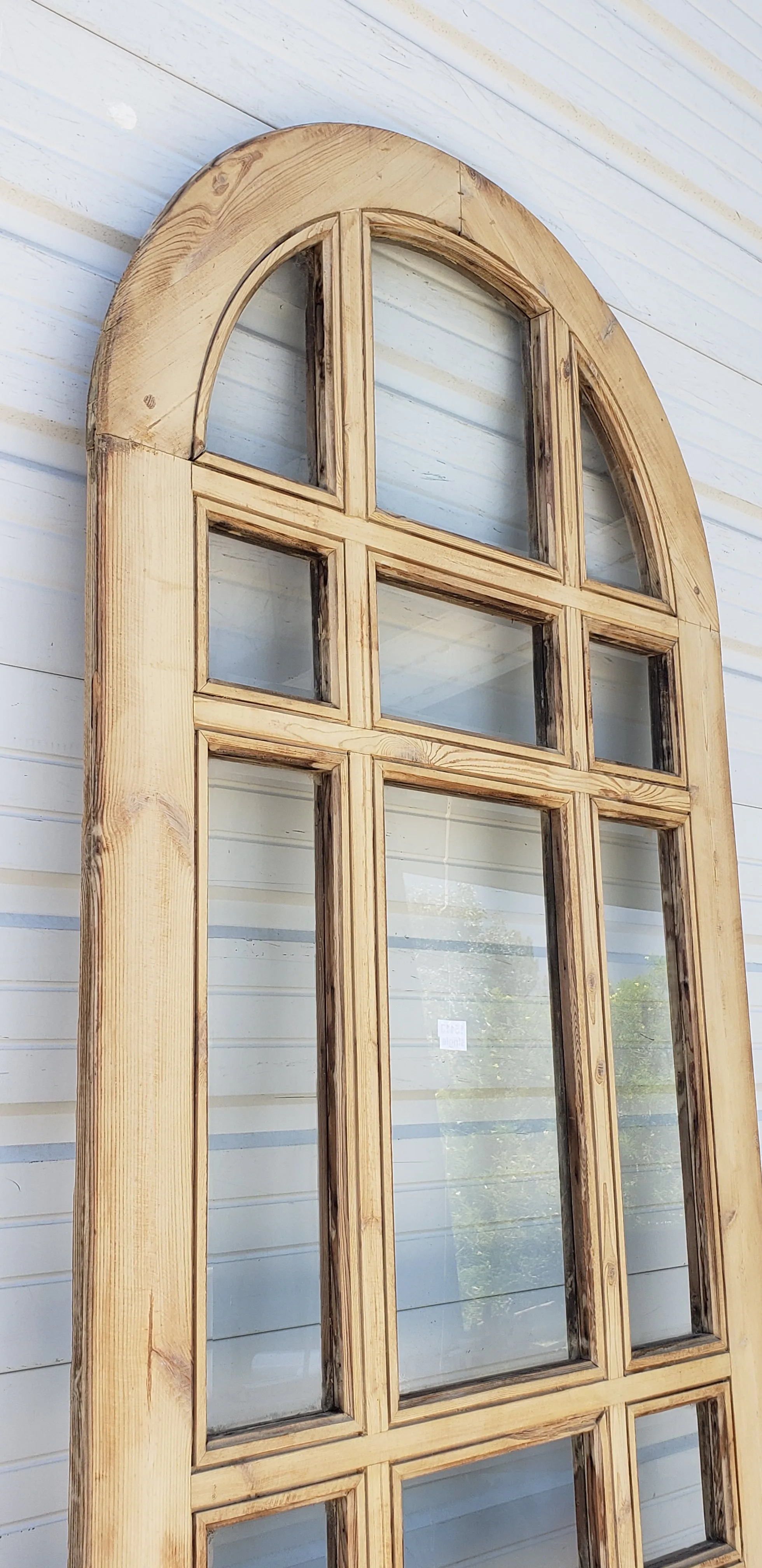 Single Washed Antique Arched Wood Door/Window w/21 Lites