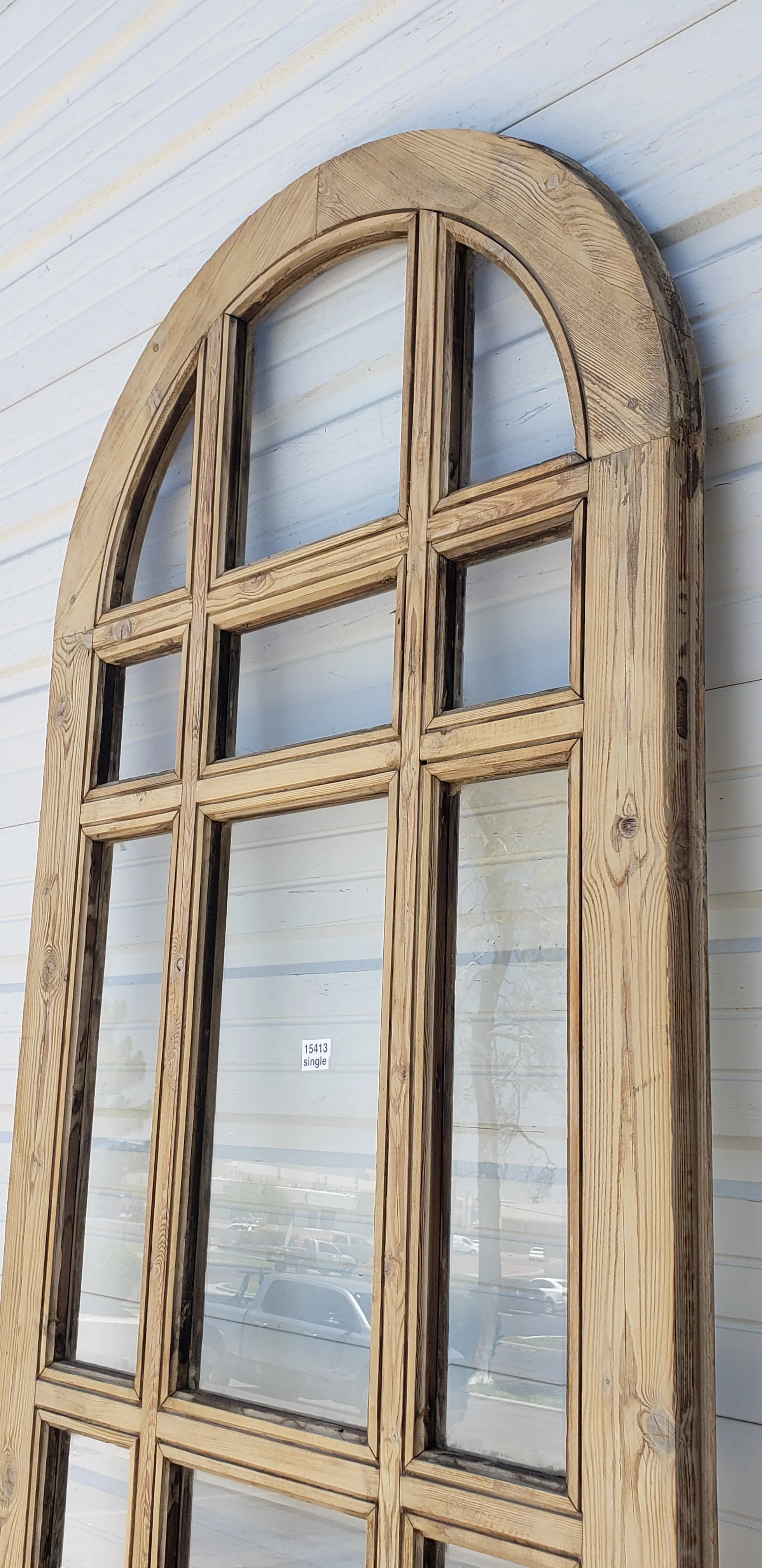 Single Washed Antique Arched Wood Door/Window w/21 Lites