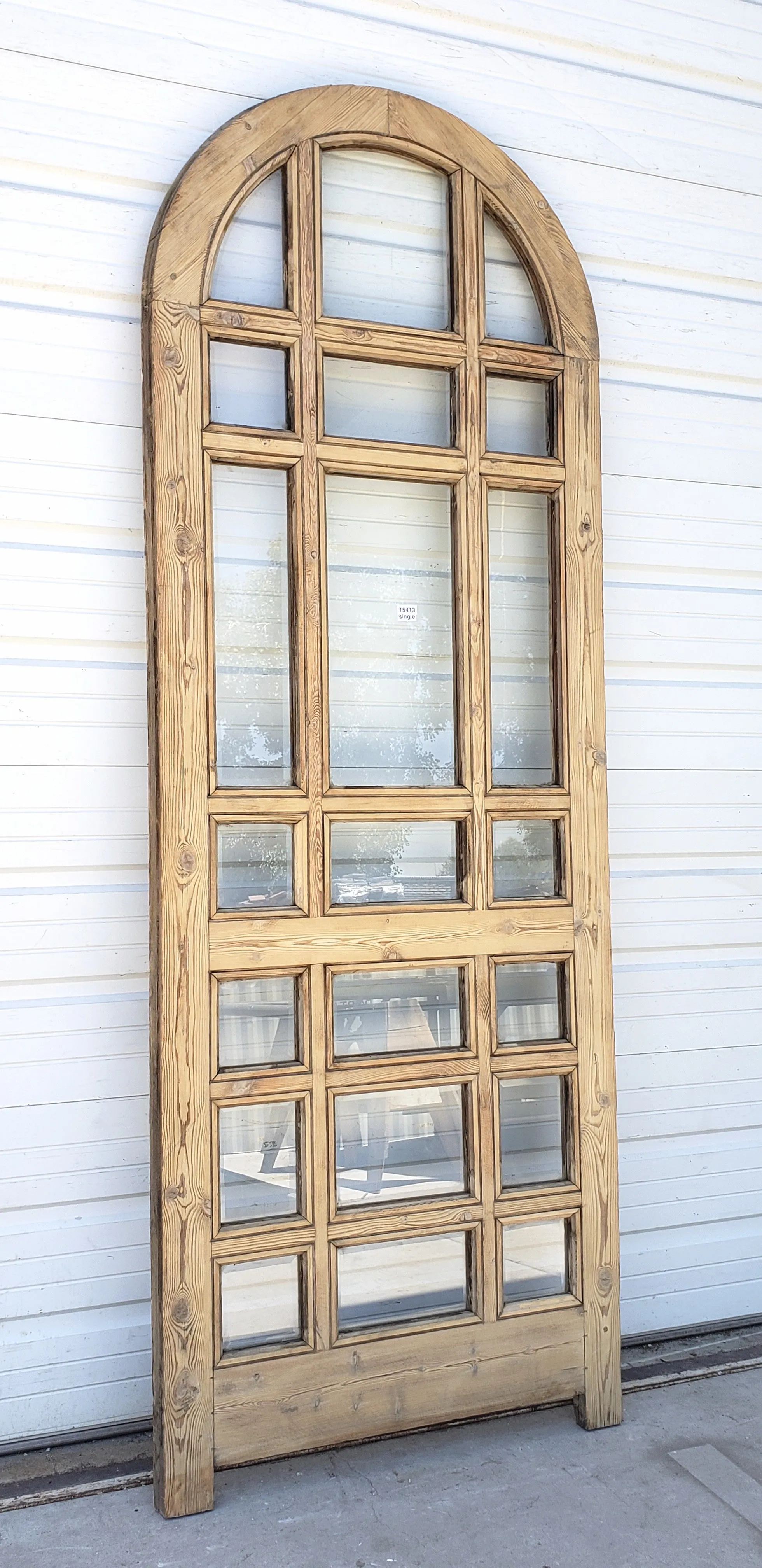 Single Washed Antique Arched Wood Door/Window w/21 Lites