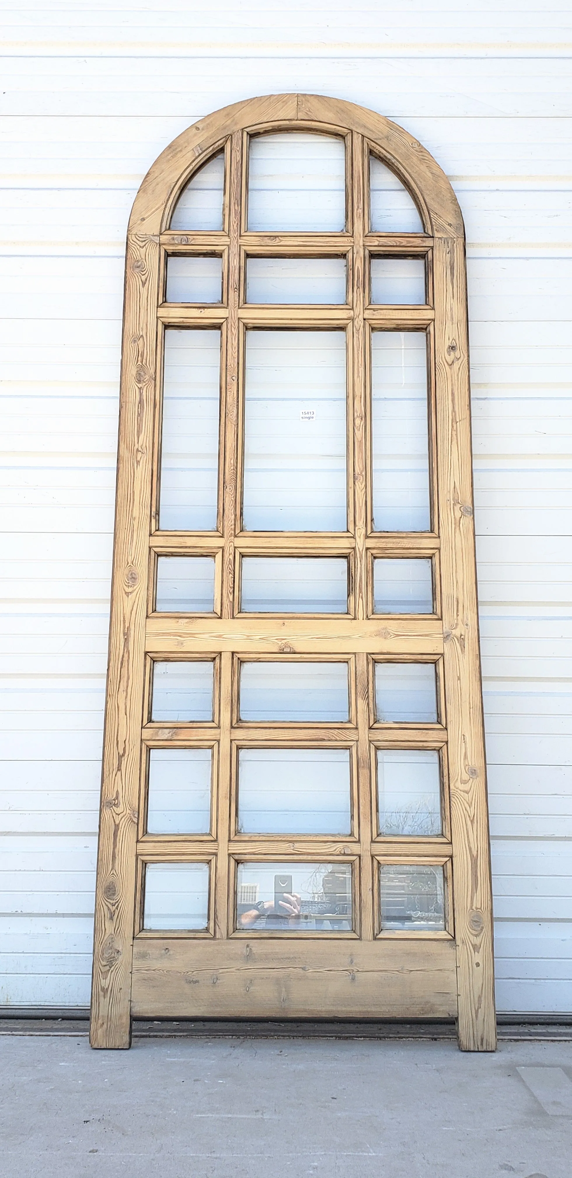 Single Washed Antique Arched Wood Door/Window w/21 Lites