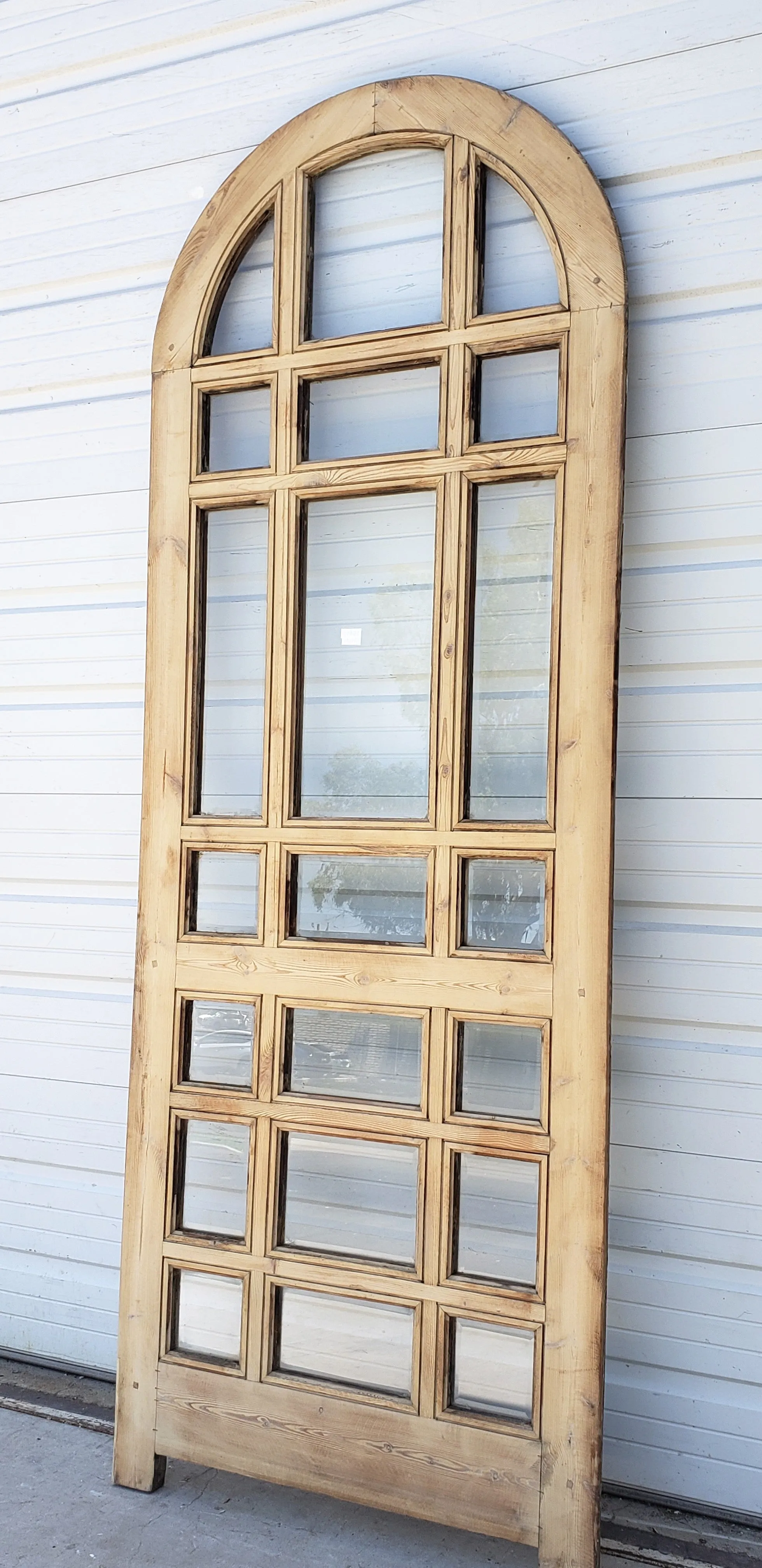 Single Washed Antique Arched Wood Door/Window w/21 Lites