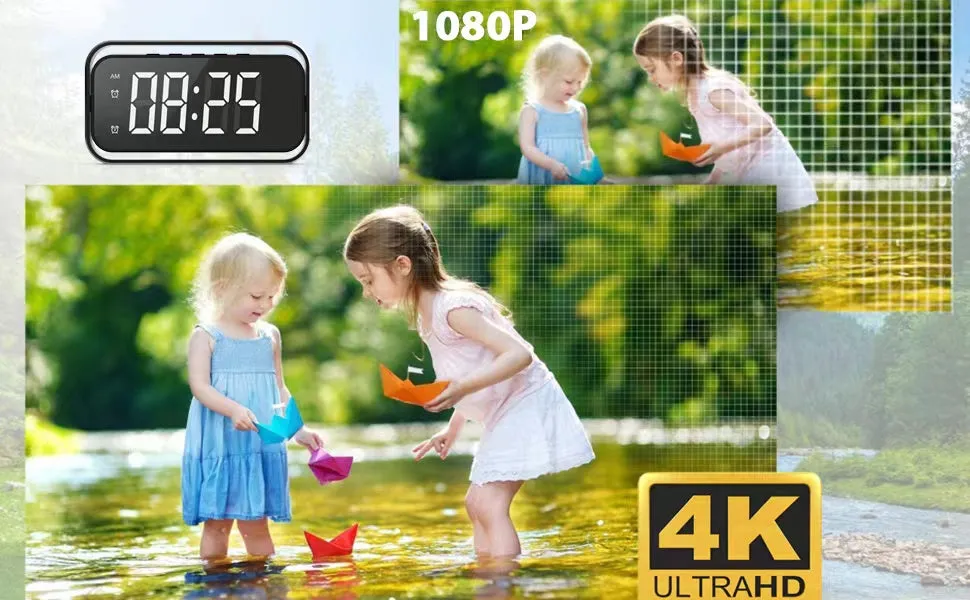 Smart Alarm Clock Spy Camera 1080P/2K/4K Full HD with Remote Night Vision & Motion Detection