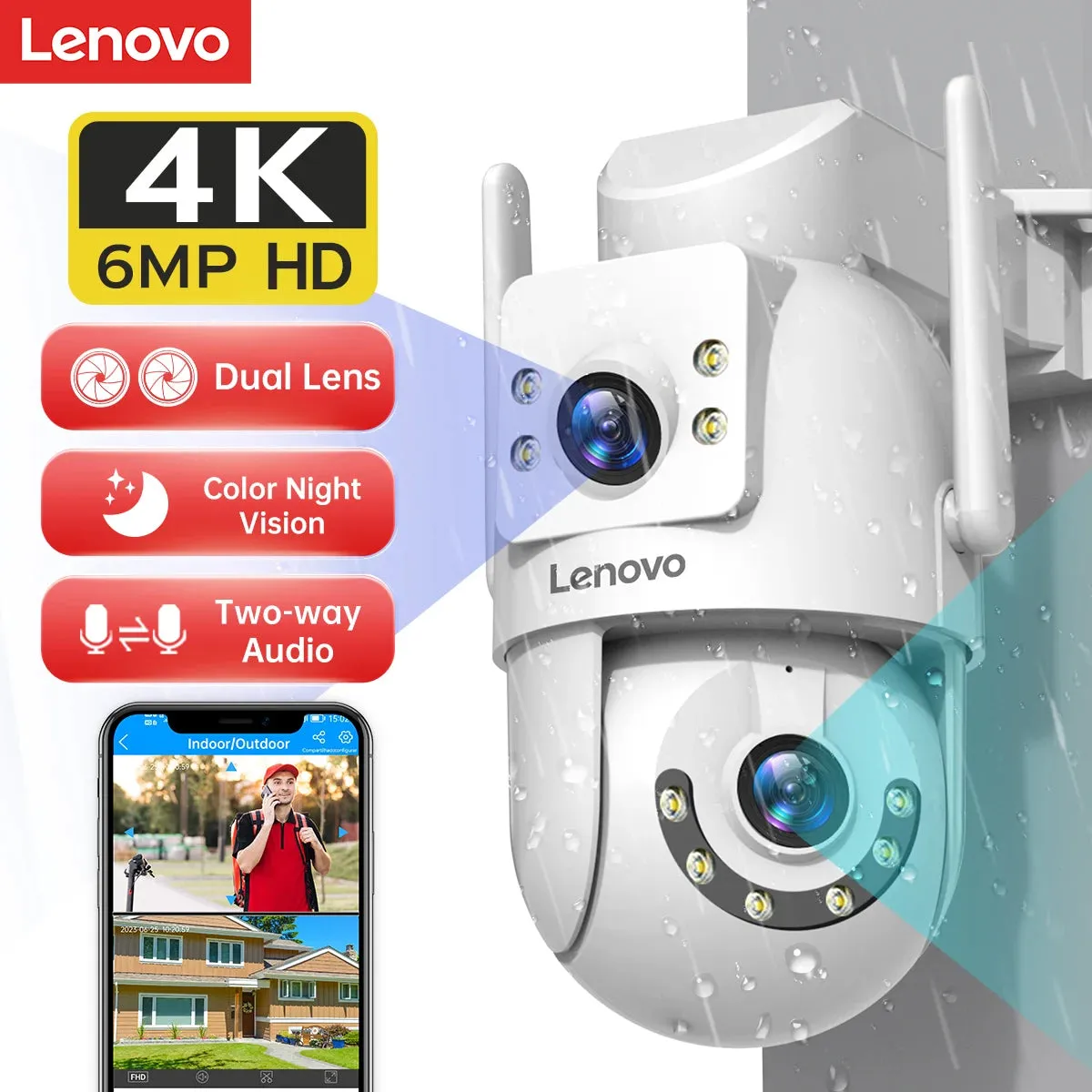 Surveillance Camera Outdoor Security Dual Lens 4K 6MP