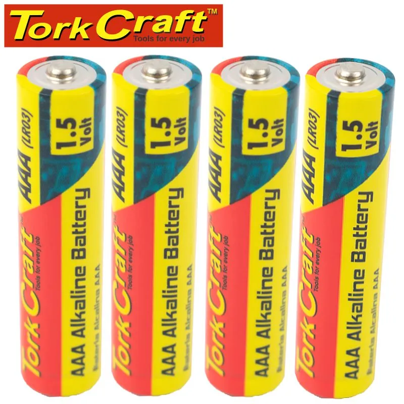 TORK CRAFT BATTERY AAA 1.5V X4 PACK LR03 4S SHRINK WRAP ALKALINE (MOQ 30) BATLR03-4S