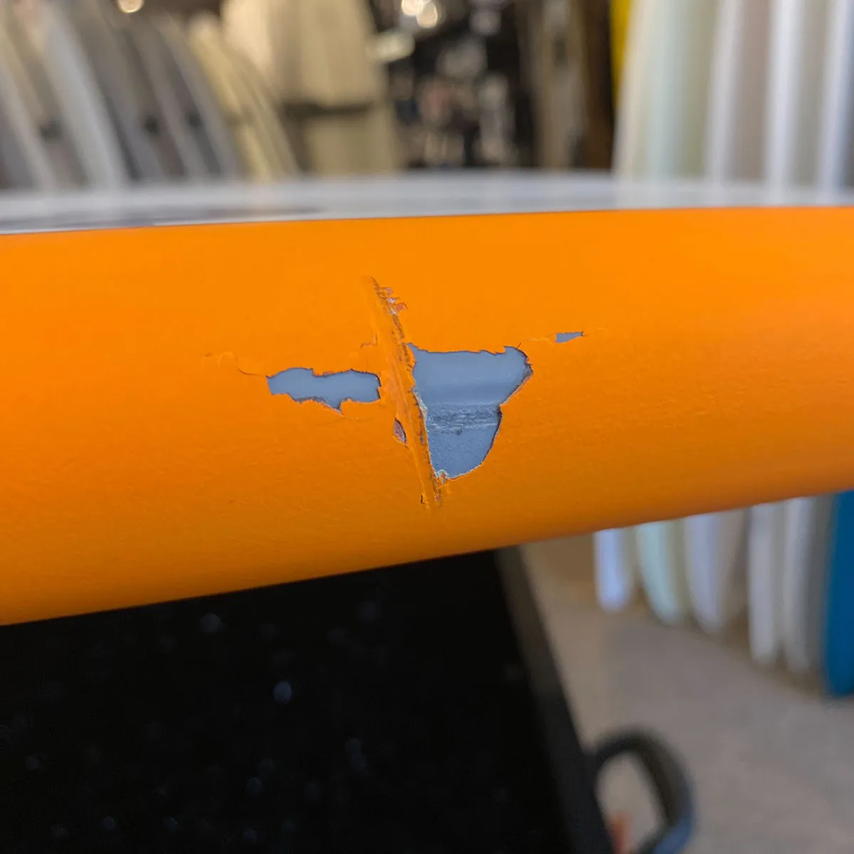 Torq Mod Fish TET 7'2 x 22 ½ x 3 Surfboard - Orange Rail Pinline • DAMAGED