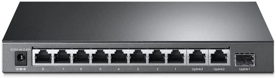 TP-Link TL-SL1311MP 8-Port Unmanaged Desktop PoE  Switch, 8-Port 10/100Mbps   2-Port Gigabit RJ45 & 1 Gigabit SFP