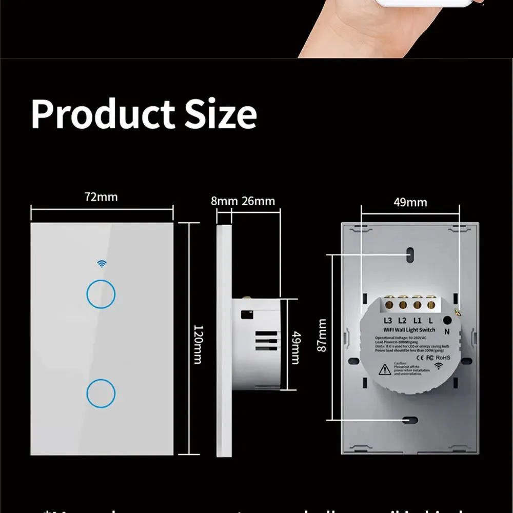 Tuya US WiFi Smart Wall Switch RF433 1/2/3/4 Gang No Neutral Wire Touch Sensor LED Light Switches Smart Home Alexa Google Home