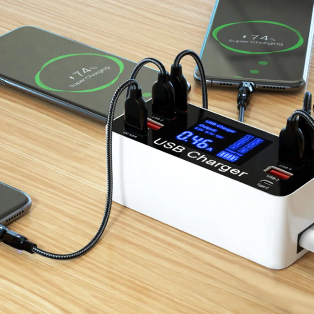 US 1-2 Pack Multi-Port USB Charger 8-Port 60W Charging Station Quick Charge 3.0