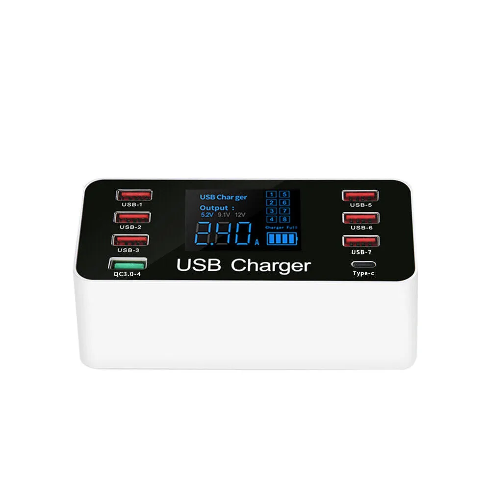 US 1-2 Pack Multi-Port USB Charger 8-Port 60W Charging Station Quick Charge 3.0