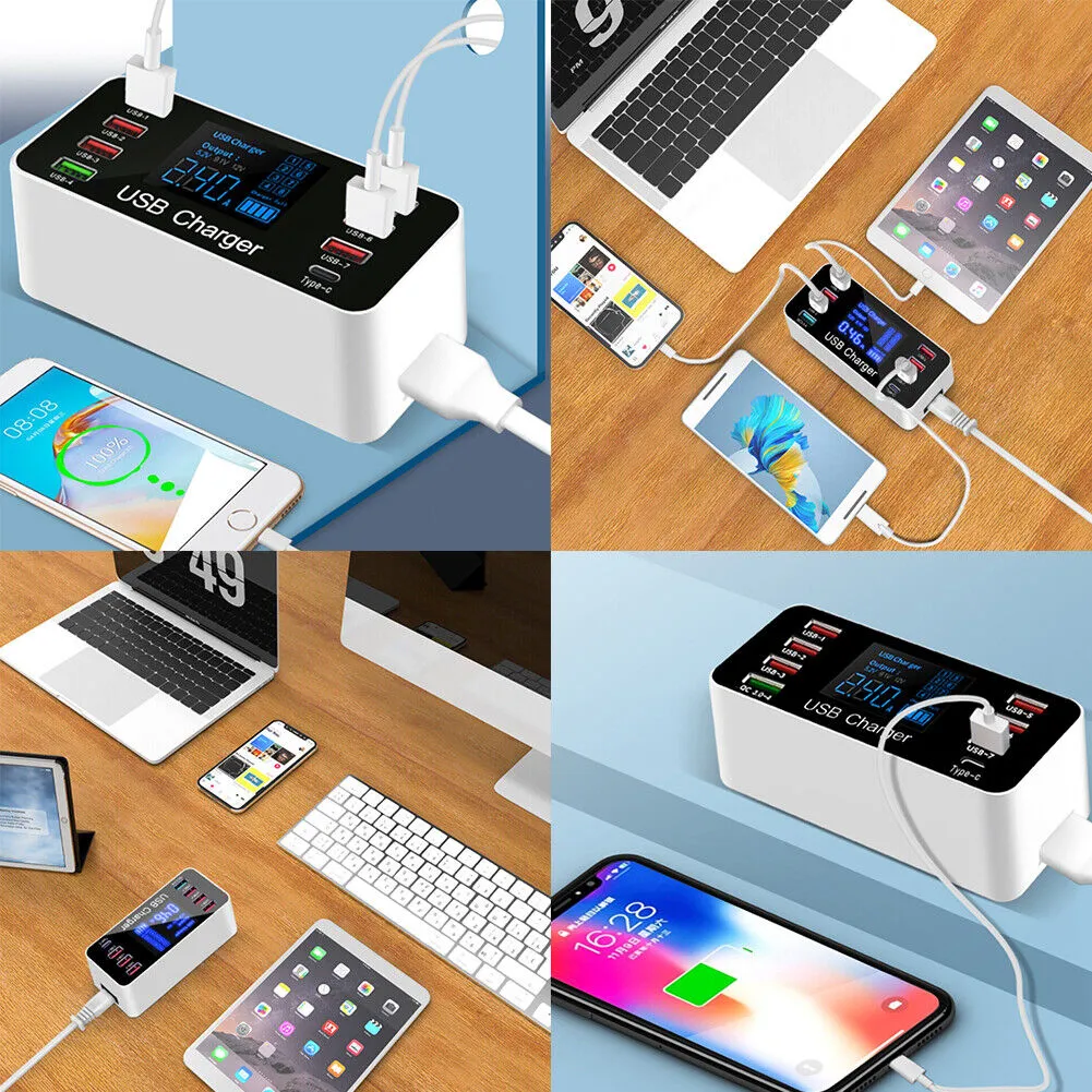 US 1-2 Pack Multi-Port USB Charger 8-Port 60W Charging Station Quick Charge 3.0