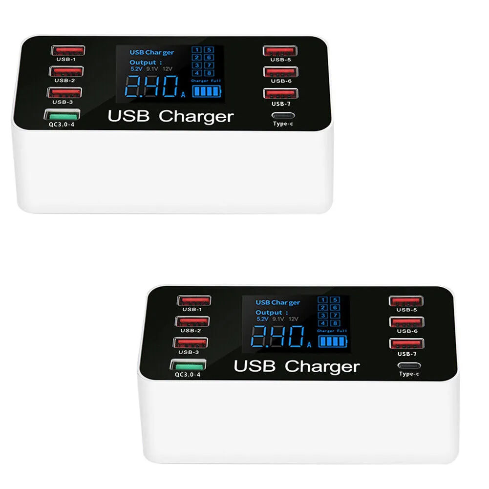 US 1-2 Pack Multi-Port USB Charger 8-Port 60W Charging Station Quick Charge 3.0