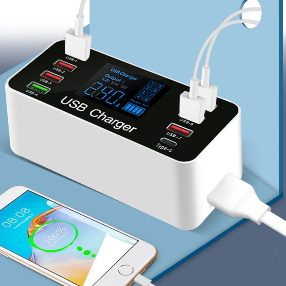 US 1-2 Pack Multi-Port USB Charger 8-Port 60W Charging Station Quick Charge 3.0