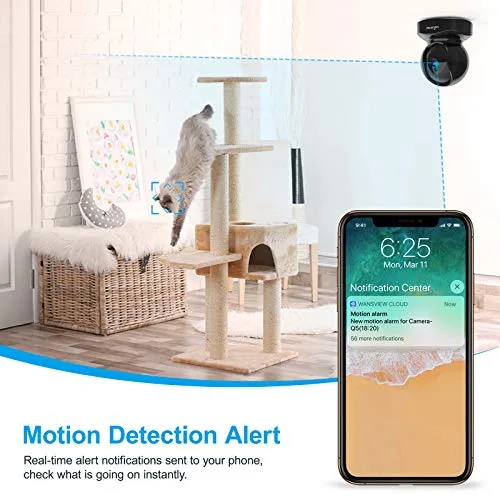 wansview WiFi IP Camera, 1080P Wireless Home Security Camera Q5 for Baby, Elder, Pet Camera Monitor with Motion Detection 2-Way Audio Night Vision Pan Tilt Zoom, Works with Alexa (Black)