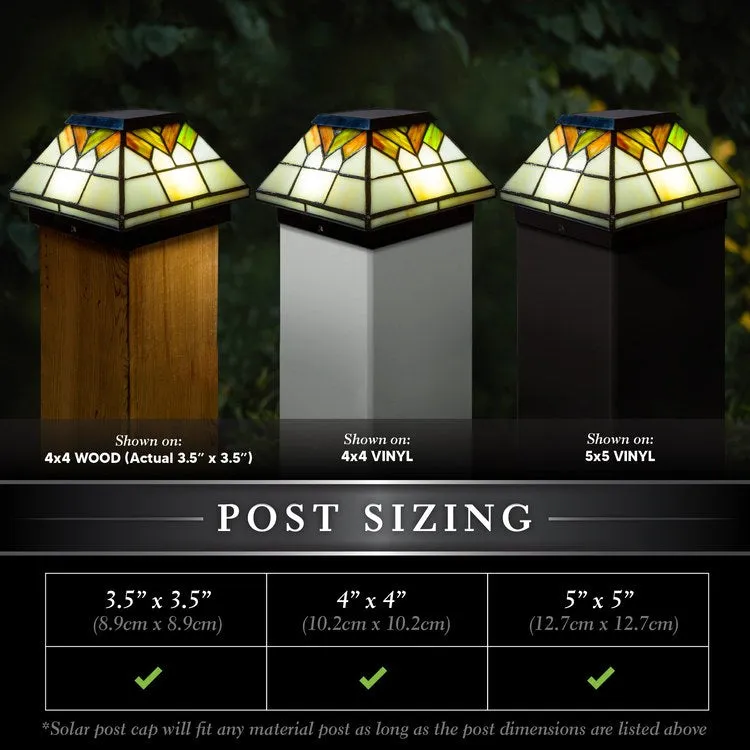 Wellington 5" x 5"/4" x 4"/3.5" x 3.5" Stained Glass Solar Post Cap 2-Pack