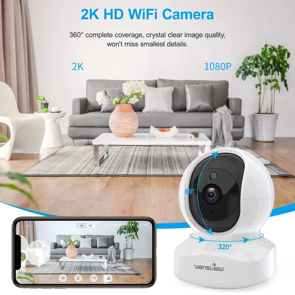 WiFi IP Baby Camera, 2K Wireless Home Security Camera